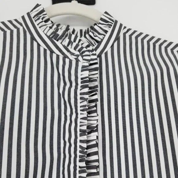 COS Button Down Oversized Long-Sleeve Striped Shirt w/ ruffle Sz.12 - Cotton - Picture 3 of 12